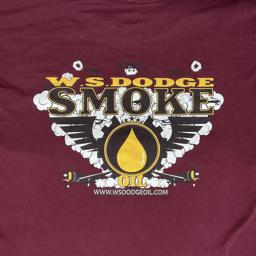W.S. Dodge Smoke Oil Shirt Mens 2XL Burgundy Graphic Hanes Beefy-T Tee - Picture 4 of 8
